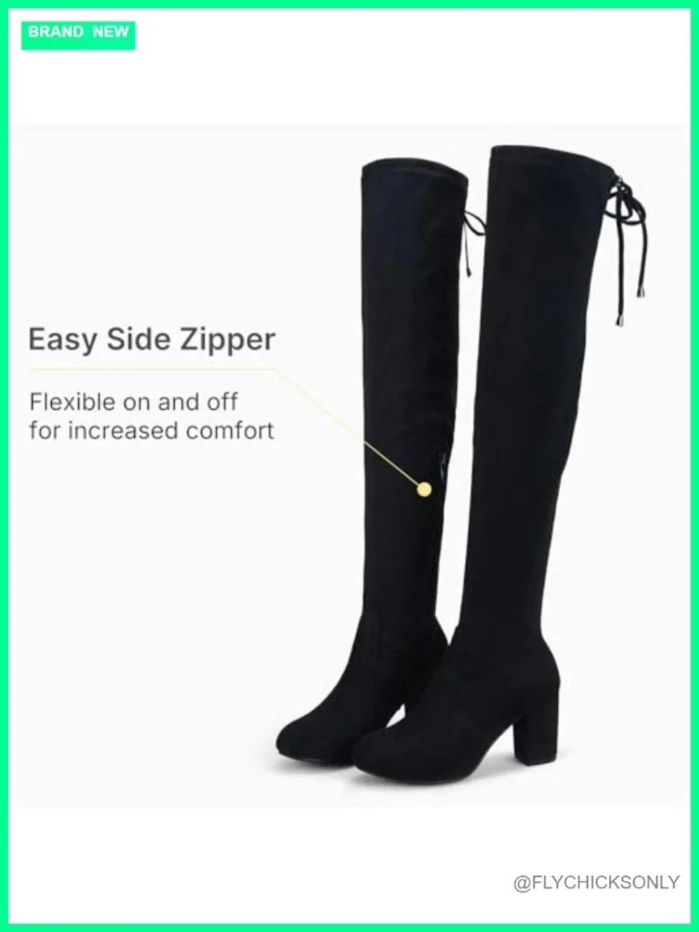 Thigh High Suede Boots, Over the Knee Chunky Heel, Round Toe, Zipper, Memory